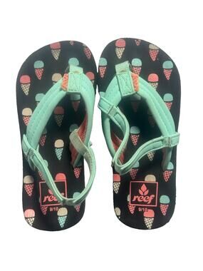 Reef Little Ahi Toddler Girls 9/10 Flip Flops Ice Cream Print Mint Backstrap